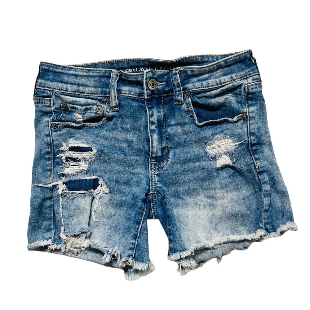 American Eagle MIDI with Stretch Distressed Jean Shorts